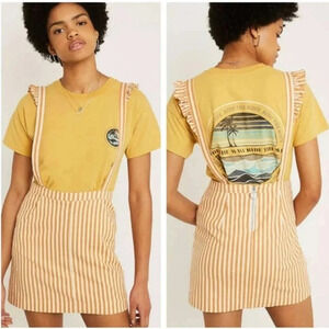 Urban Outfitters Women Striped Skirts Rosie Ruffle Overall White/Orange - Size L